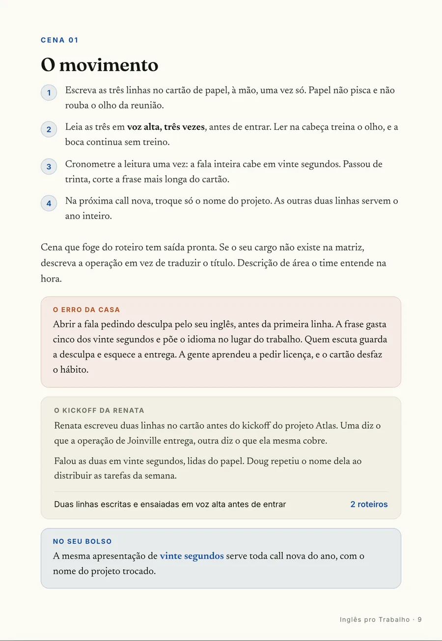 Passo a passo: O movimento da primeira cena: a linha de abertura em inglês, com a tradução prática ao lado
