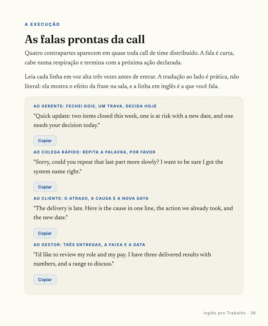 Roteiros prontos: Os quinze roteiros em inglês com tradução, prontos pra copiar e ensaiar